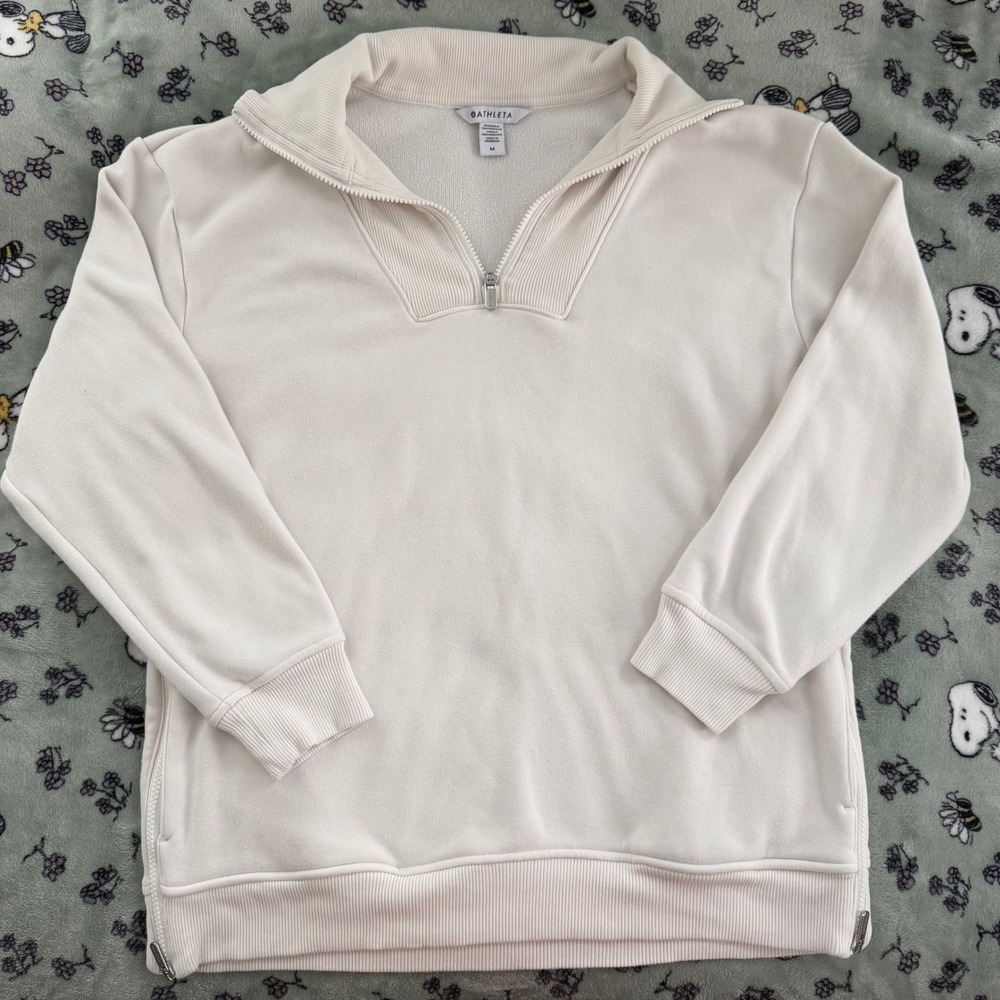 Athleta Cream Quarter Zip Sweatshirt, Size M